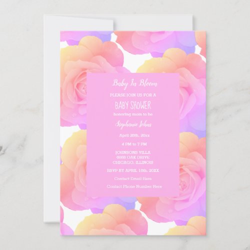 Baby In Bloom Floral Baby Shower Girls Pink Rose Invitation