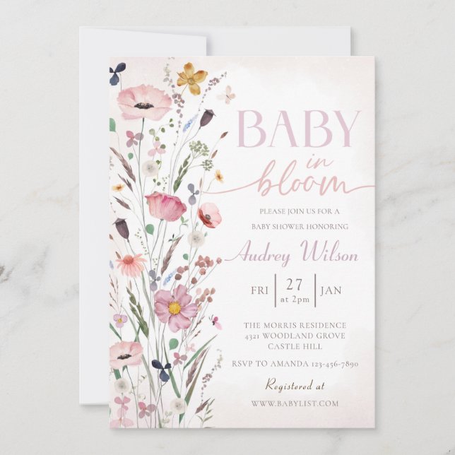Baby in Bloom Floral Baby Shower Invitation (Front)