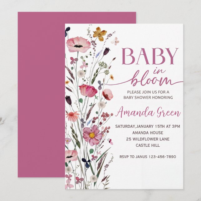 Baby In Bloom Floral Baby Shower Invitation (Front/Back)