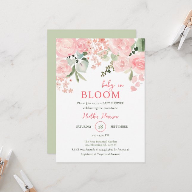 Baby in Bloom Floral Baby Shower Invitation (Front/Back In Situ)