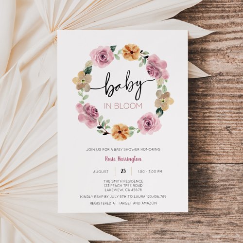 Baby In Bloom Floral Baby Shower  Invitation