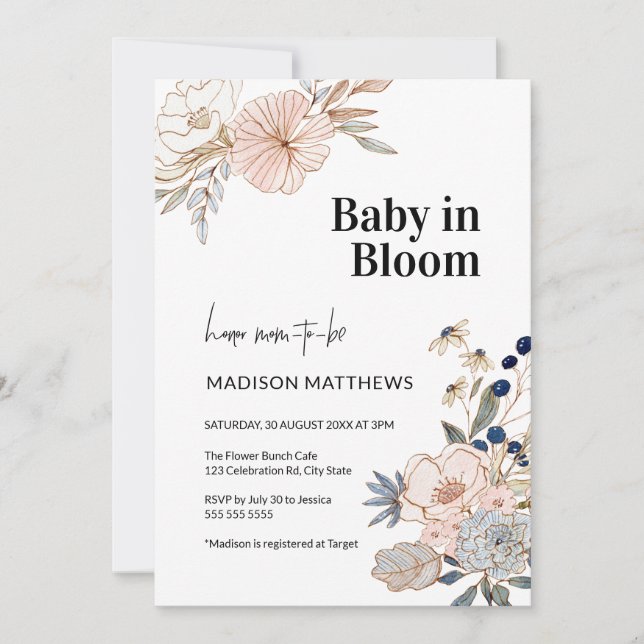 Baby in Bloom Floral Baby Shower Invitation (Front)