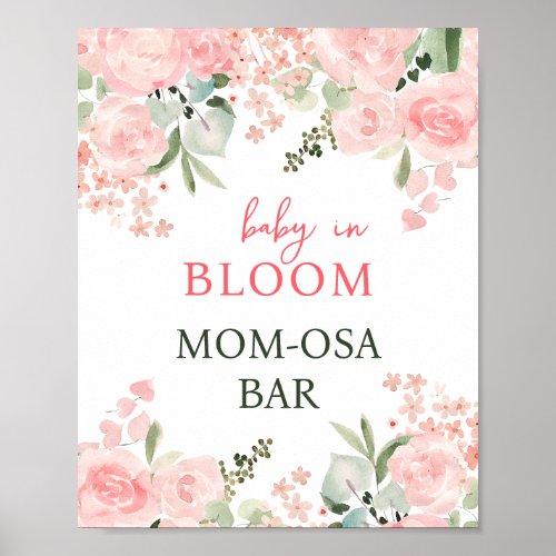 Baby in Bloom Floral Baby Shower Mimosa Party Sign