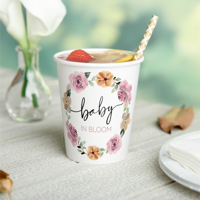 Baby In Bloom Floral Baby Shower  Paper Cups (Insitu)