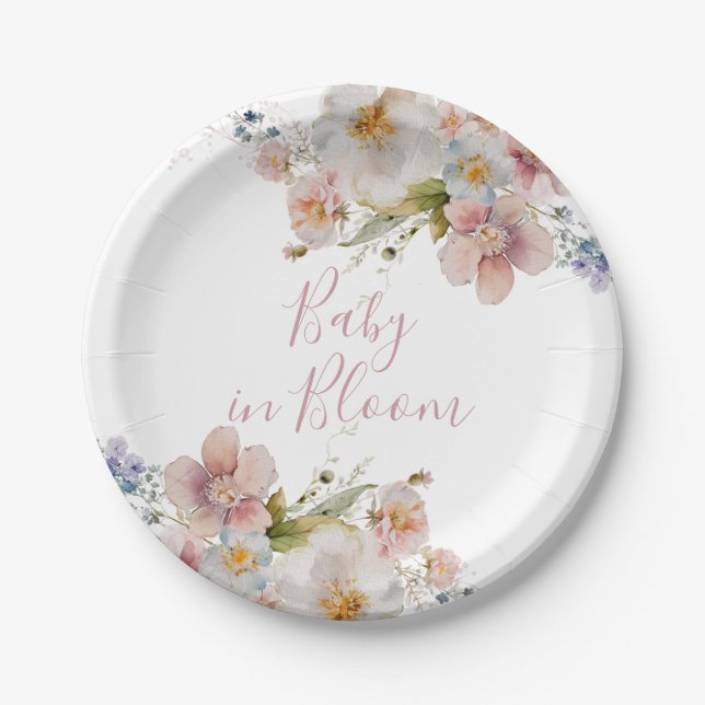 Baby in Bloom Floral baby shower Paper Plates (Front)