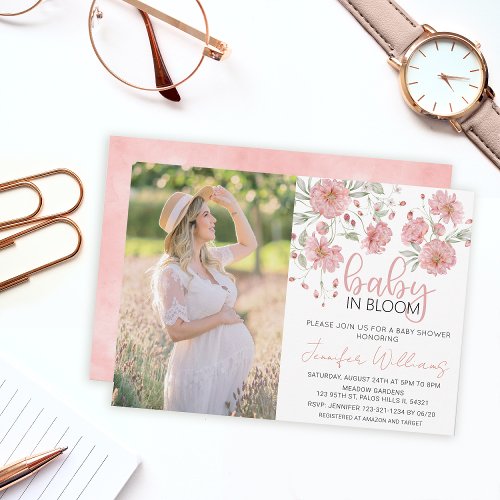Baby in bloom floral baby shower photo invitation
