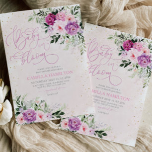 Baby In Bloom Floral Baby Shower Pink Purple Invitation