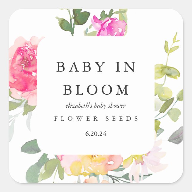 Baby in Bloom Floral Baby Shower White Square Sticker (Front)
