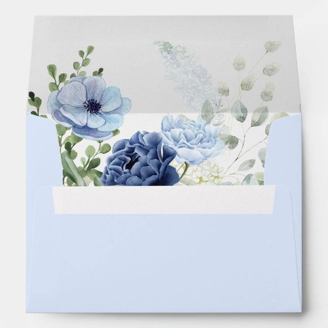 Baby in bloom floral blue baby shower invitation envelope (Back (Bottom))