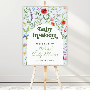 Baby in Bloom Floral Blue Baby Shower Welcome Sign