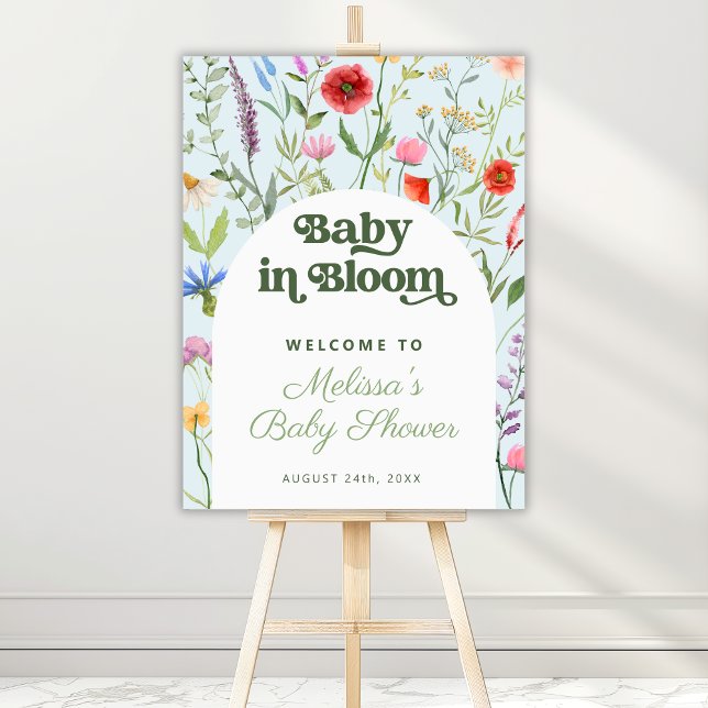 Baby in Bloom Floral Blue Baby Shower Welcome Sign (Creator Uploaded)