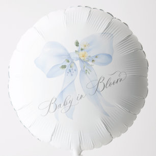 Baby in Bloom Floral Blue bow Baby Shower Balloon