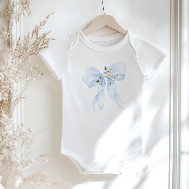 Baby in Bloom Floral Blue bow Baby Shower Bodysuit (Creator Uploaded)