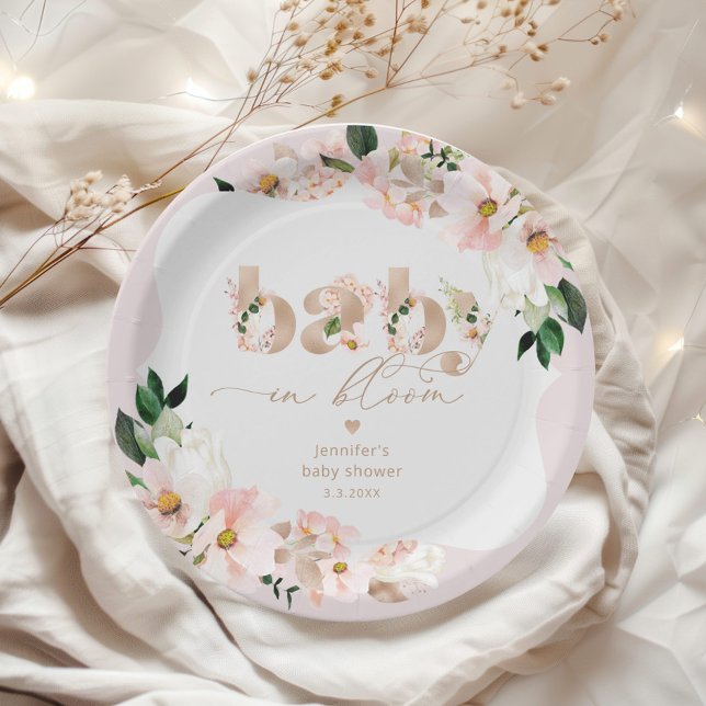 Baby in bloom floral blush baby shower paper plates (Creator Uploaded)