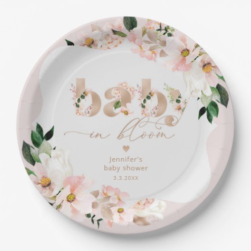 Baby in bloom floral blush baby shower paper plates
