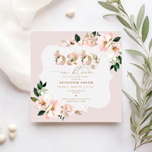 Baby in bloom floral blush pink baby shower invitation