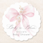 Baby in Bloom Floral Blush pink bow Baby Shower Paper Coaster<br><div class="desc">Baby in Bloom Floral Blush pink bow Baby Shower Paper Coaster
Matching items available.</div>