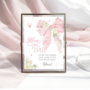 Baby in Bloom Floral Blush Pink Bow Mom-osa Bar Poster