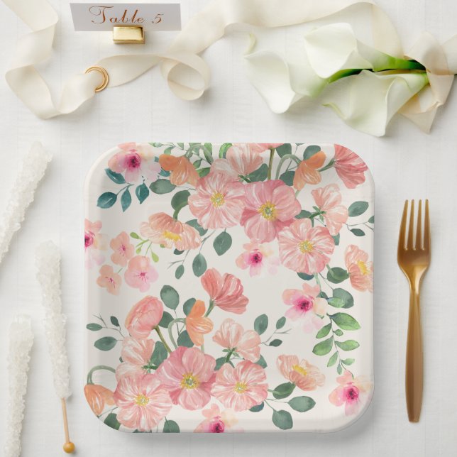 Baby in bloom floral boho chic Girl baby shower Paper Plates (Wedding)