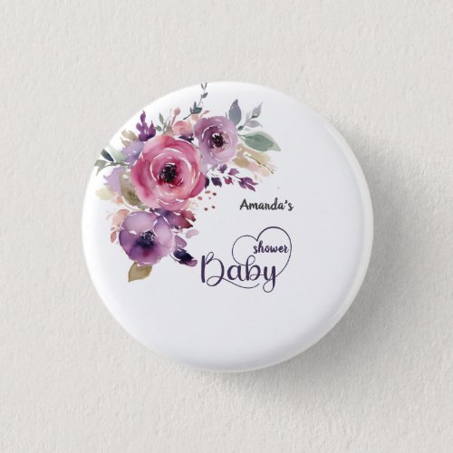 Baby In Bloom Floral Boho Watercolor Baby shower Button