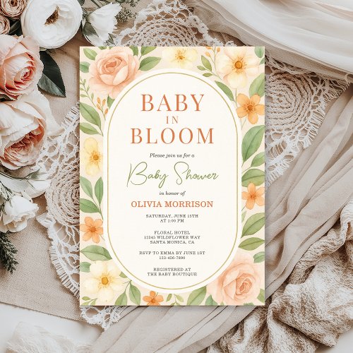 Wildflower Beige Floral or wildflower baby shower invitation