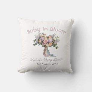 baby in bloom floral bouque baby shower retro pink throw pillow