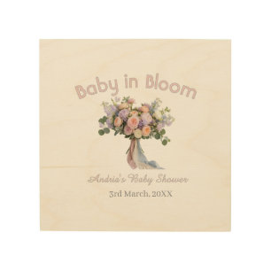baby in bloom floral bouque baby shower retro pink wood wall art