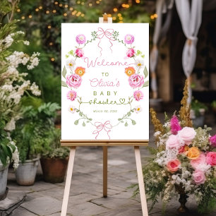 Baby in Bloom Floral Bow Baby Shower Welcome Foam Board