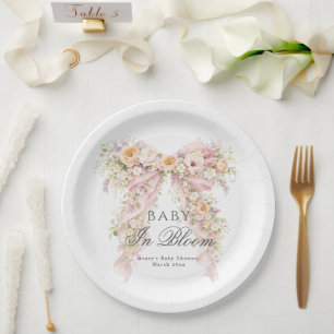 Baby in bloom Floral Bow Girl Baby Shower Paper Plates