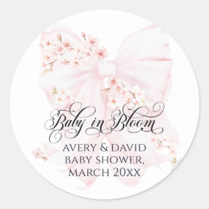Baby in Bloom Floral Bow Spring Girl Baby Shower Classic Round Sticker