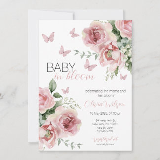 Baby in Bloom Floral & Butterfly Baby Shower Invitation