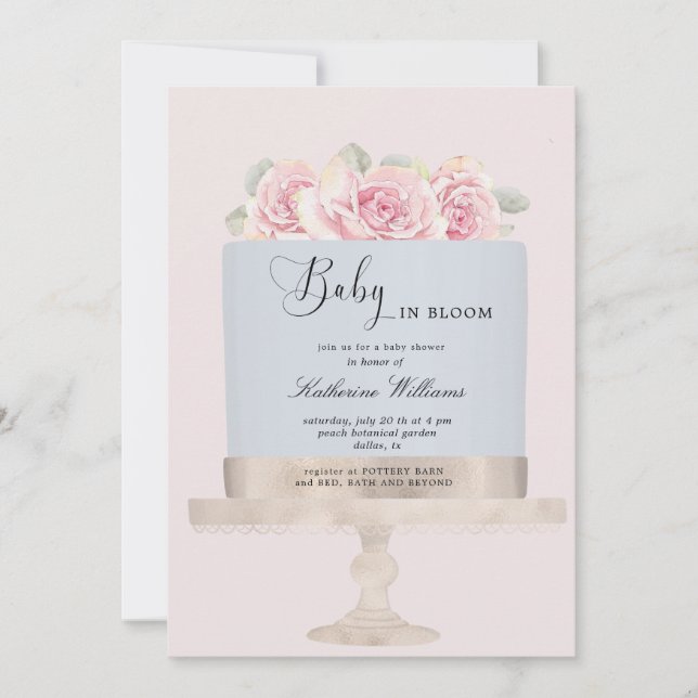 baby in bloom floral cake baby shower invitation (Front)