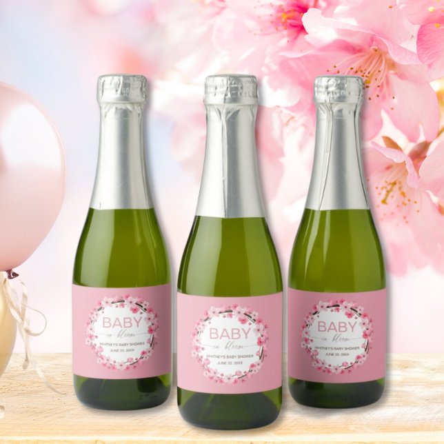 Baby in Bloom Floral Cherry Blossom  Sparkling Wine Label (Creator Uploaded)