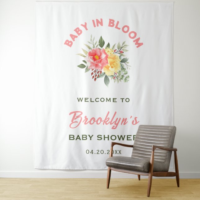 Baby In Bloom Floral Flowers Baby Shower Backdrop (In Situ)