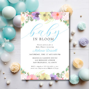 Baby In Bloom Floral Garden Baby Boy Shower Invitation