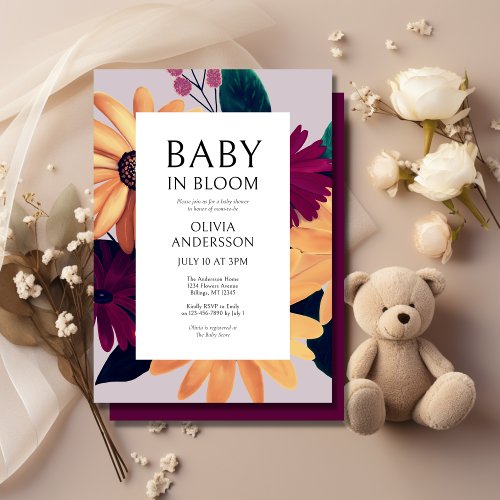 Baby In Bloom Floral Girl Baby Shower  Invitation