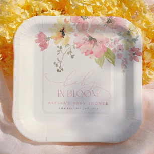 Baby in Bloom Floral Girl Baby Shower Paper Plates