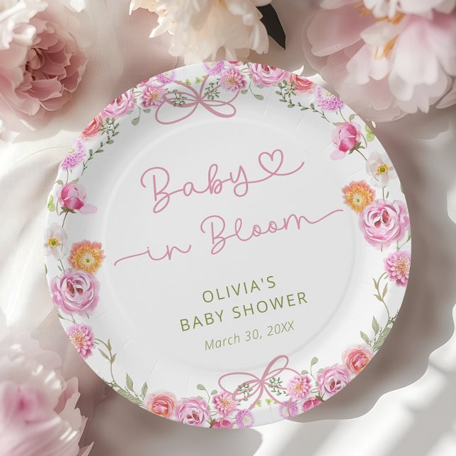 Baby in Bloom Floral Girl Baby Shower Paper Plates (Creator Uploaded)