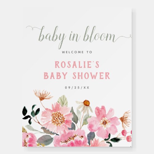 Baby in Bloom Floral Girl Baby Shower Welcome Sign