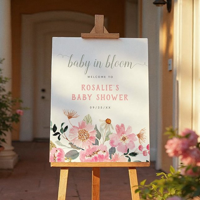 Baby in Bloom Floral Girl Baby Shower Welcome Sign (Creator Uploaded)