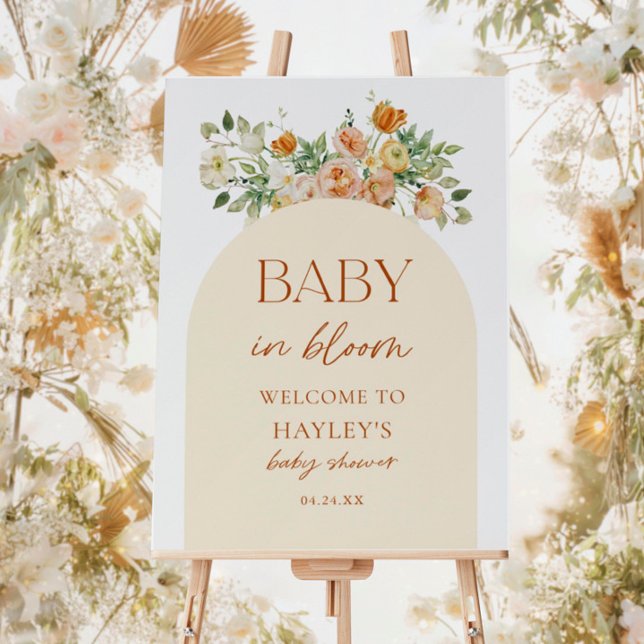 Baby In Bloom Floral Girl Baby Shower Welcome Sign (Creator Uploaded)
