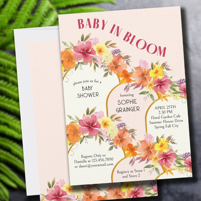 Baby in Bloom Floral Gold Arch Girl Baby Shower Invitation (Creator Uploaded)