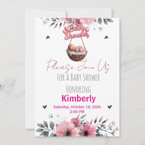 Baby in Bloom floral lilies girl baby shower Invit Invitation