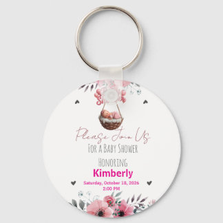 Baby in Bloom floral lilies girl baby shower Invit Keychain
