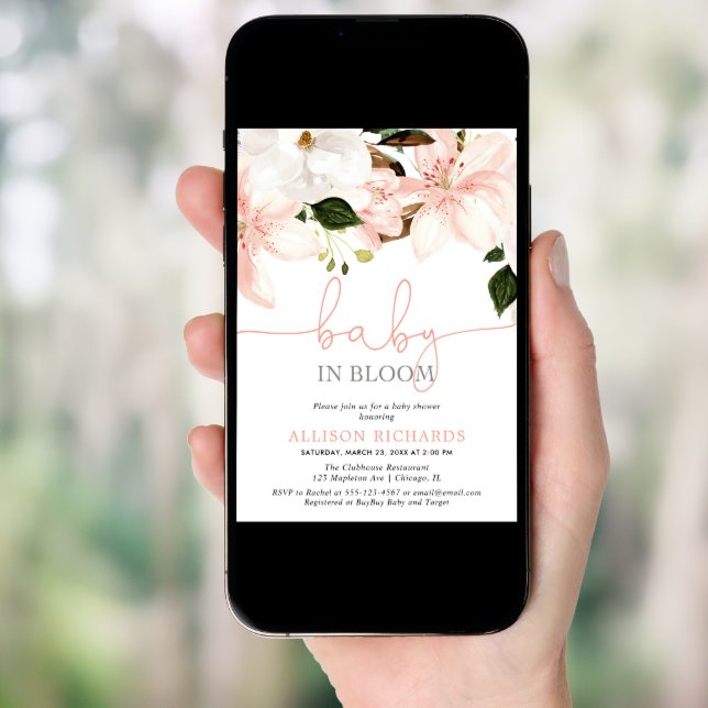 Baby in Bloom floral lilies girl baby shower Invitation (Front Digital)