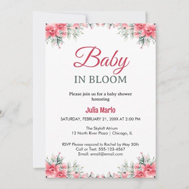 Baby in Bloom floral lilies girl baby shower Invitation (Front)