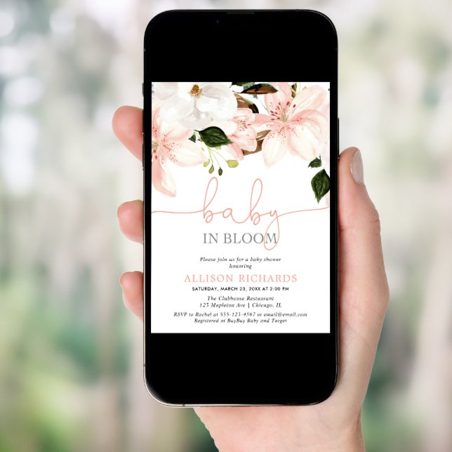 Baby in Bloom floral lilies girl baby shower Invitation (Front Digital)