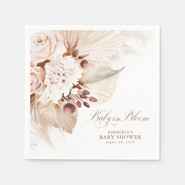Baby in Bloom Floral Pampas Grass Baby Shower Napkins (Front)