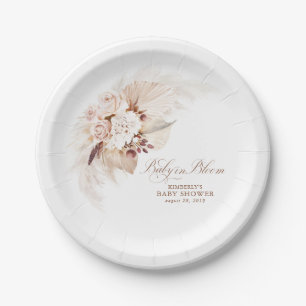 Baby in Bloom Floral Pampas Grass Baby Shower Paper Plates