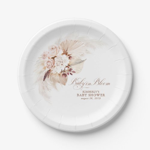 Baby in Bloom Floral Pampas Grass Baby Shower Paper Plates